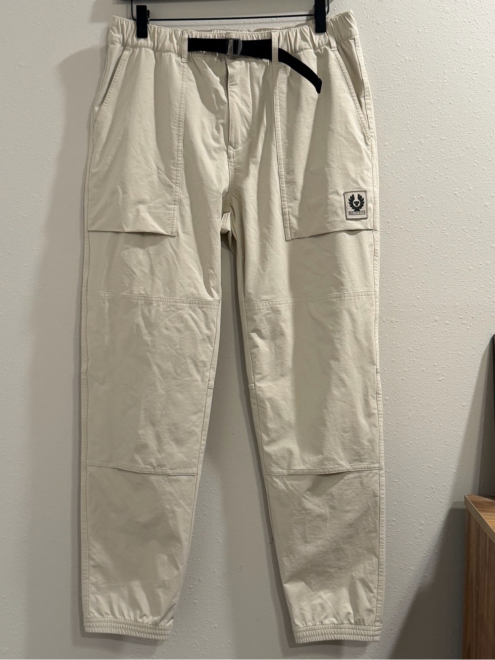 Belstaff Size Medium Ivory Cargo Jogger Pants Utility Techwear Buckle Waist